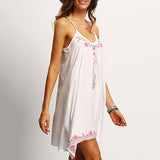 Women Summer Floral Printed Spaghetti Strap A-Line Asymmetrical Hem Short Dress