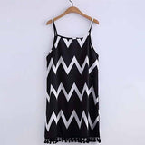 Women's Summer Loose Short Wave Backless Dress Tassel Beach Sexy Sling Dress