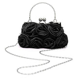 Women Fashion Rose Flower Pattern Clutch Bag Evening Party Bridal Handbag