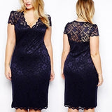 Sexy Women Lady V-Neck Floral Lace Bodycon Hollow Out Pencil Large Size Dress