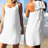 Women's Casual Chiffon Tank Dress Sleeveless Back Bowknot Mini Party Vestido