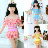 Summer Beach Girls Sweet Floral Pattern Spaghetti Straps Bikini Set Swimsuit