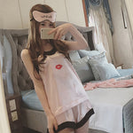 4 Pieces Women Summer Pajamas Top Shorts Robe Eye Mask Sleepwear Clothing Set