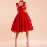 Sexy Women's Sleeveless Hollow Lace Patchwork A-Line Slim Dress Prom Party