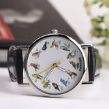 Fashion Birds Animal Round Dial Quartz Analog Women Date Shopping Wrist Watch
