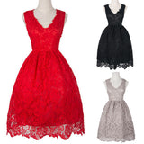 Sexy Women's Sleeveless Hollow Lace Patchwork A-Line Slim Dress Prom Party