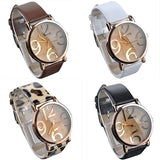 Women's Casual Flower Big Numbers Dial Faux Leather Strap Quartz Wrist Watch