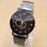 Men's Fashion Black Alloy Band Round Dial Quartz Wrist Watch Student Gift