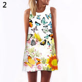Women Fashion Summer Sleeveless Digital Print Casual A-Line Sexy Mini Dress