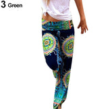 Women's Summer Floral Pants Casual High Waist Flare Wide Leg Long Trousers