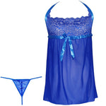 Women's Sexy Lace Babydoll Sleepwear Halter Nightgown Dress Nightwear + G-string