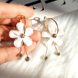 Korean Women Camellia Flower Long Tassel Rhinestone Party Leaverback Earrings