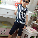 Kids Boy's Summer Clothing Navy Stripe Short Sleeve T-shirt Pants Tracksuit