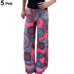 Women's Summer Floral Pants Casual High Waist Flare Wide Leg Long Trousers