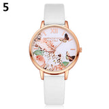 Women's Casual Butterfly Flower Faux Leather Strap Roman Numeral Wrist Watch