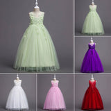 Flower Embroidered Sleeveless Kids Girl Formal Pageant Party Long Princess Dress