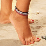 4Pcs Colorful Women Multi-layer Sea Wave Adjustable Anklet Summer Beach Jewelry