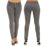 Women Sexy Solid Color Button Skinny Stretchy Leggings Treggings Pants Trousers