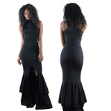 Cocktail Party Sexy Halter Women Sleeveless Ruffled Bodycon Summer Maxi Dress