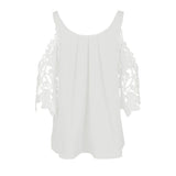 Women Hollow Sleeve Shirt Summer Solid Color Blouse Casual Back Strap Top - ENSEIGNE DENIS