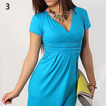 Women's Fashion Tunic Short Sleeve V-neck Dress Stretchy Sexy Bodycon Dresses - ENSEIGNE DENIS