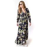 Elegant Women Summer Long Sleeve Floral Print Cocktail Evening Party Maxi Dress
