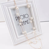 Women Fashion Double Layers Alloy Faux Pearl Decor Sweater Long Chain Necklace