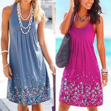 Flower Print Sleeveless Women Loose Summer Beach Evening Party Boho Mini Dress - ENSEIGNE DENIS