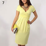 Women's Fashion Tunic Short Sleeve V-neck Dress Stretchy Sexy Bodycon Dresses - ENSEIGNE DENIS