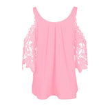 Women Hollow Sleeve Shirt Summer Solid Color Blouse Casual Back Strap Top - ENSEIGNE DENIS