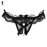 Women's Fashion Sexy Lace Bowknot Open Crotch Underwear Thong G-string