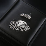 1Pc Vintage Fan Shape Rhinestone Asymmetric Earrings Ear Jacket Women Jewelry