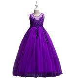 Flower Embroidered Sleeveless Kids Girl Formal Pageant Party Long Princess Dress