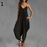 Women's Sexy Spaghetti Strap V-Neck Sleeveless Overall Long Jumpsuit Romper