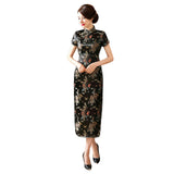 Ethnic Vintage Women Chinese Dragon Phoenix Embroidery Long Slim Cheongsam Dress