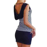 Women's Fashion Sexy Anchor Stripe Sleeveless O-neck Skirts Bodycon Mini Dress