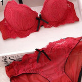 Women Sexy Lace Flower Embroider Bow Decor Push Up Bra Set Knickers Lingerie