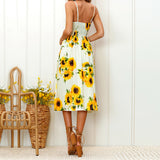 Fashion Flower Stripe Single Row Buttons Sleeveless Spring Summer Women Dress
