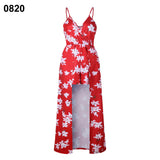 Sexy Women V Neck Spaghetti Strap Floral Print Romper Jumpsuit Long Maxi Dress
