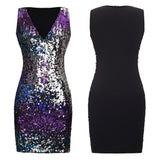 Sexy Gradient Color Sequins Deep-V Sleeveless Summer Women Party Pub Mini Dress - ENSEIGNE DENIS