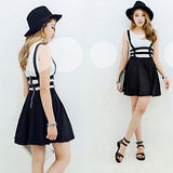 Women's Sexy Pleated Suspender Skirt Brace Hollow Out Bandage Mini Skater Dress