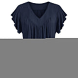 Women Plus Size Loose V Neck Short Sleeve Solid Color Top Pleated Fashion Blouse