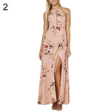 Lady Vintage Floral Print Sleeveless Sexy Backless Side Split Evening Maxi Dress - ENSEIGNE DENIS