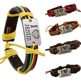 Unisex "I LOVE JESUS" Faux Leather Bangle Hemp Rope Chain Adjustable Bracelet - ENSEIGNE DENIS