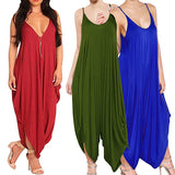 Women Summer Fashion Solid Color Harem Overall Romper Loose Casual Jumpsuit