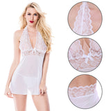 Women Sexy Halter Deep V-Neck Lace Babydoll Nightwear G-String Thongs Sleepwear