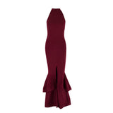 Cocktail Party Sexy Halter Women Sleeveless Ruffled Bodycon Summer Maxi Dress