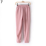 Women Fashion Casual Chffion Pants Solid Color Elastic Waist Full Length Trousers