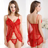 Women Sexy See-through Gauze Babydoll Underwear Lace Dress Nightwear G-String