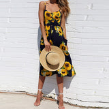 Fashion Flower Stripe Single Row Buttons Sleeveless Spring Summer Women Dress